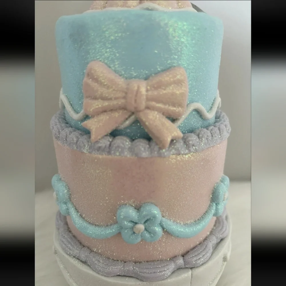 Easter 3 Tier Pedestal Cake Gingerbread Egg Sugar Clay Pastel Coquette Bow NEW